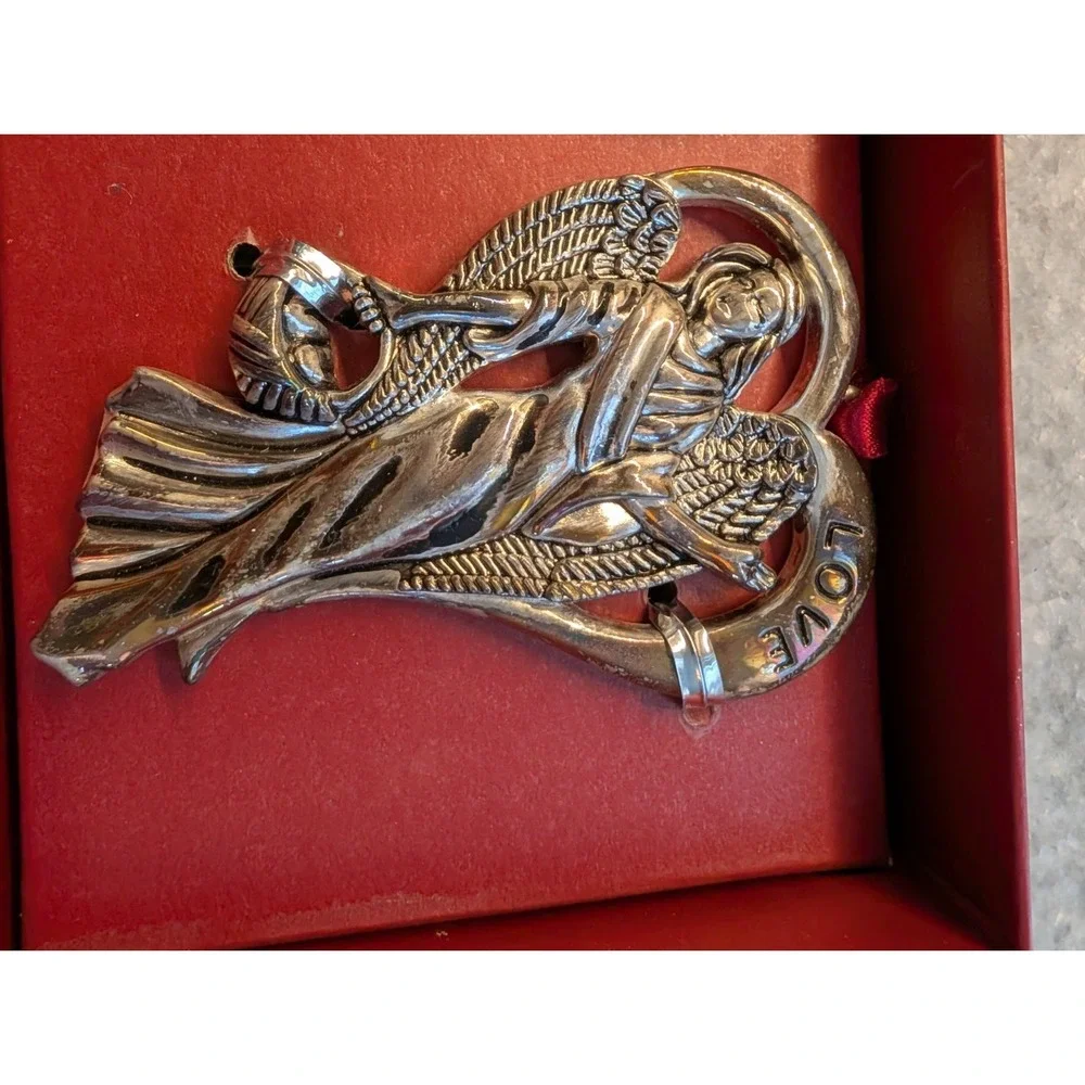 Brand‎ New Set Of 3 Gorham Silverplated Angel Ornaments, Peace Hope Love